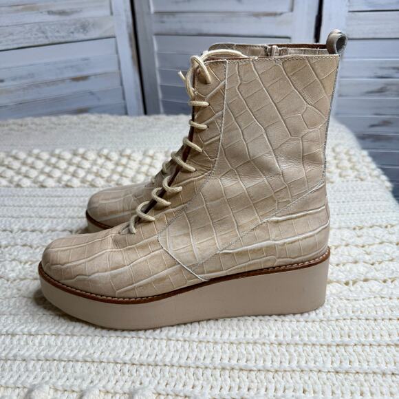 ANTHROPOLOGIE Women's 41 US 10 Stompy Platform Lace Up Boot Cream Alligator - Picture 4 of 16